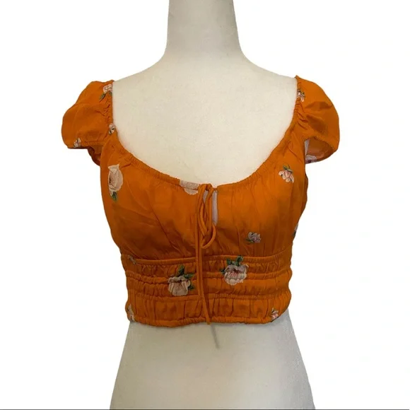 Zara orange floral milkmaid crop top - Picture 4 of 13